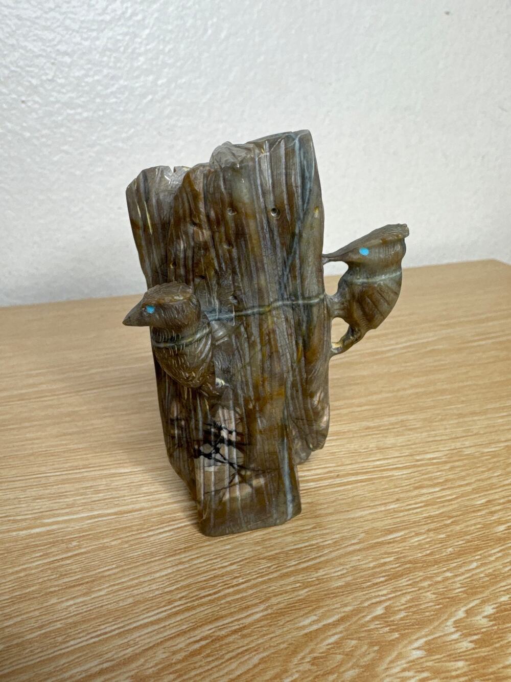 Authentic Zuni Picasso Marble Woodpecker Fetish Carving Arvella Cheama Turquoise